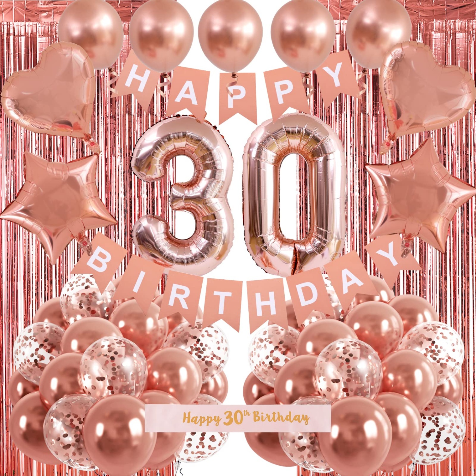 30 birthday decorations Bulan 1 RUBFAC th Birthday Decorations for Her, Rose Gold Birthday Decorations  for Women, Rose Gold Balloons, Fringe Curtain, Happy Birthday Banner Kits