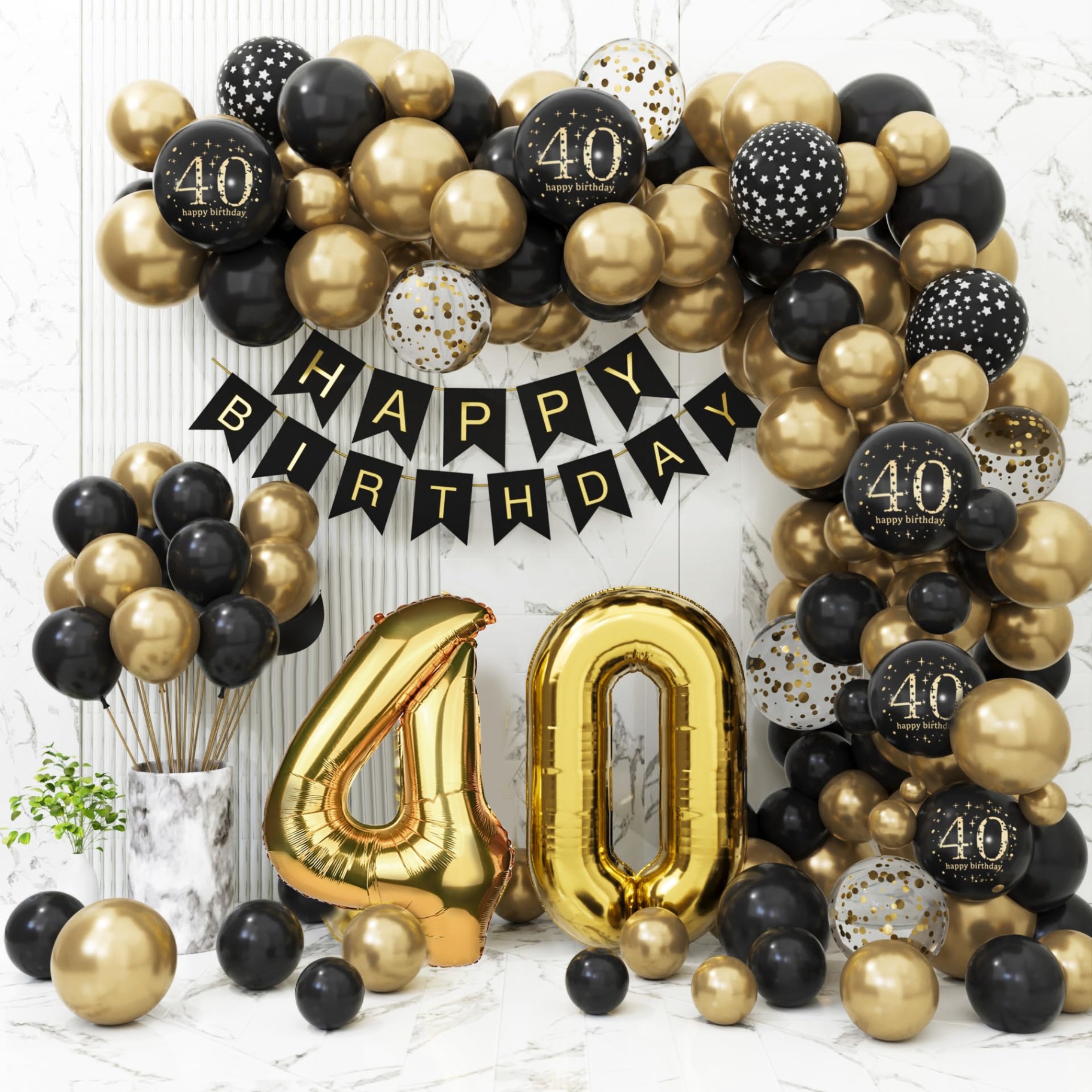 40th birthday decor for him Bulan 1 th Birthday Decorations for Men Women, Black and Gold th Birthday  Balloons Party Decorations with th Happy Birthday Banner，Black and Gold