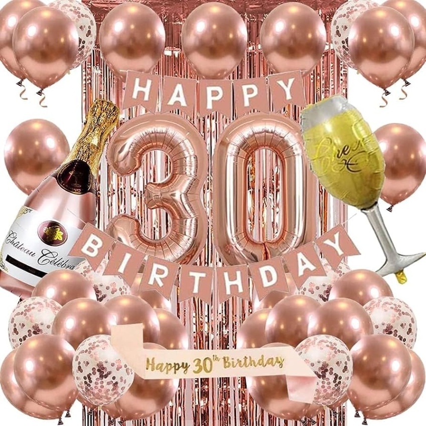 30th bday decorations Bulan 1 th Birthday Decorations for Women, Rose Gold  Birthday Party Decoration  for Her, th Happy Birthday Banner Kits Rosegold Balloons Decoration for