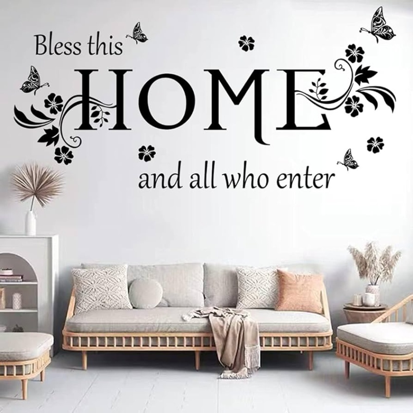 amazon wall decor stickers Bulan 2 Black Vinyl Wall Sticker Wall Word Quotes Bless This Home and All who Enter  Wall Decals Flowers Butterfly Wall Decor Sticker for Entryway Living Room