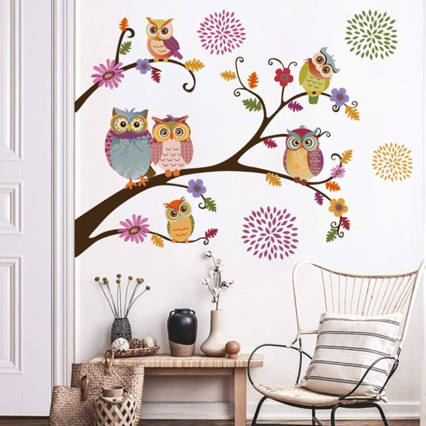 amazon wall decor stickers Bulan 2 decalmile Owl Tree Branch Wall Stickers Flower Wall Decals Kids Baby  Nursery Bedroom Wall Decor