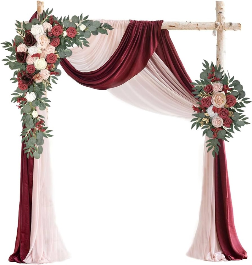 amazon wedding decor Bulan 2 Deluxe Arch Flowers with Drapes (Set of ) Wedding Decor and Wedding Arch  Draping Artificial Flower Arrangements Wedding Decorations for Reception