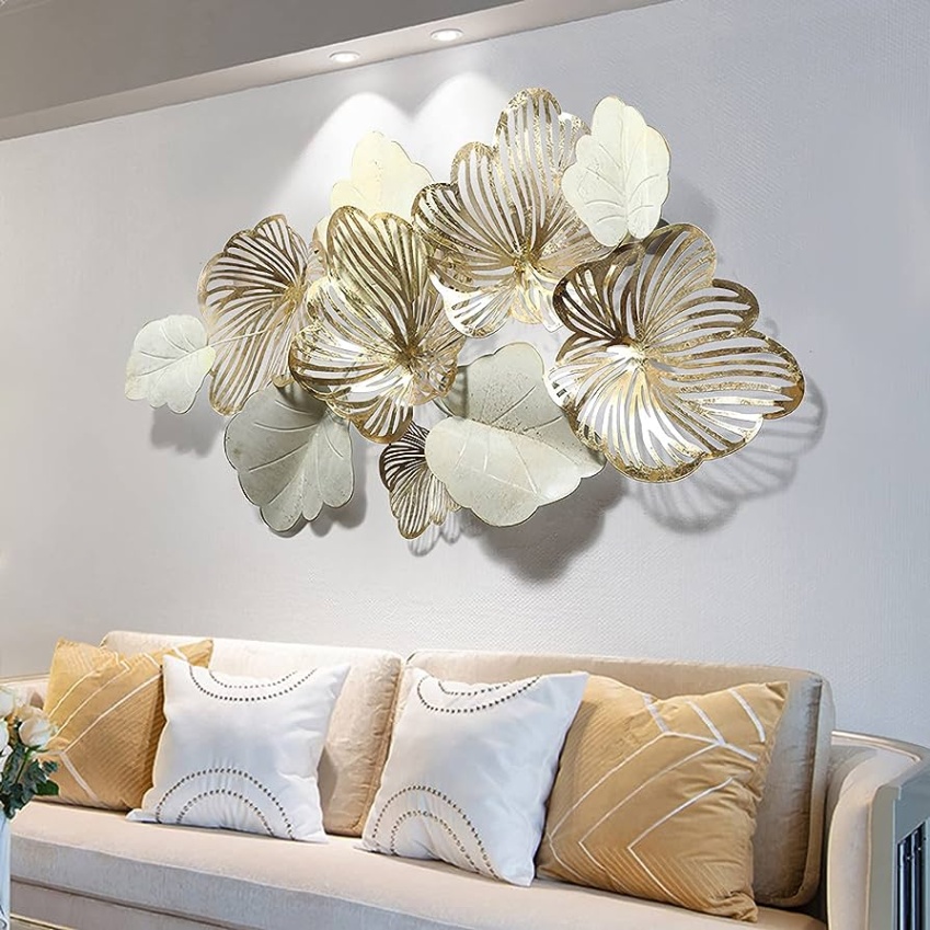 amazon wall decoration Bulan 2 Home Decor Metal Wall Art Leaves, Modern Large Wall Sculptures Gold Flower  Blooming Handmade D Wall Hanging Artwork Decoration for Living Room