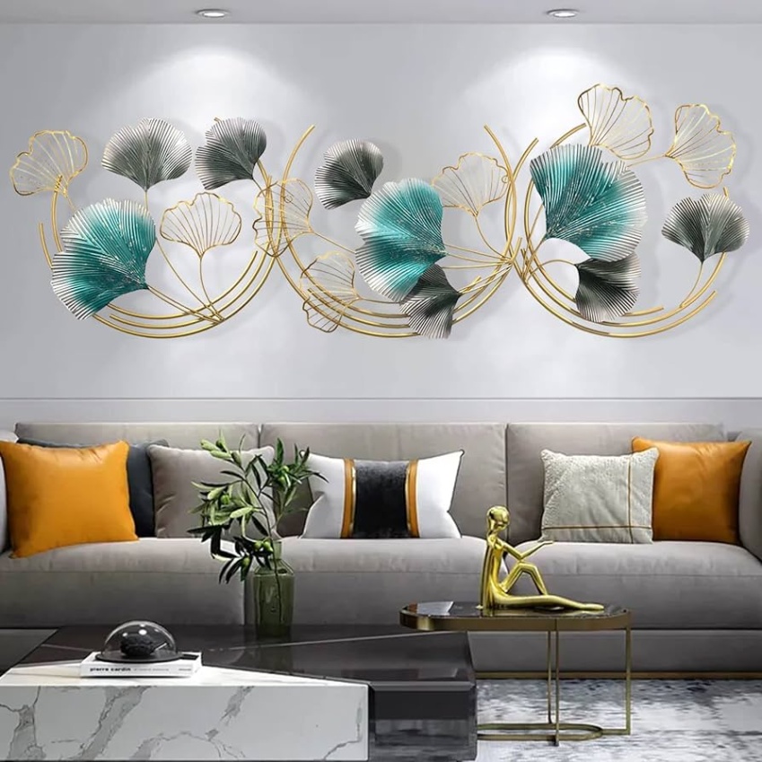 amazon living room wall decor Bulan 2 Metal Wall Art Large Wall Decor for Living Room inin D Ginkgo Leaf  Wall Decor for Bedroom Kitchen Bathroom Home Office Wall Decorations