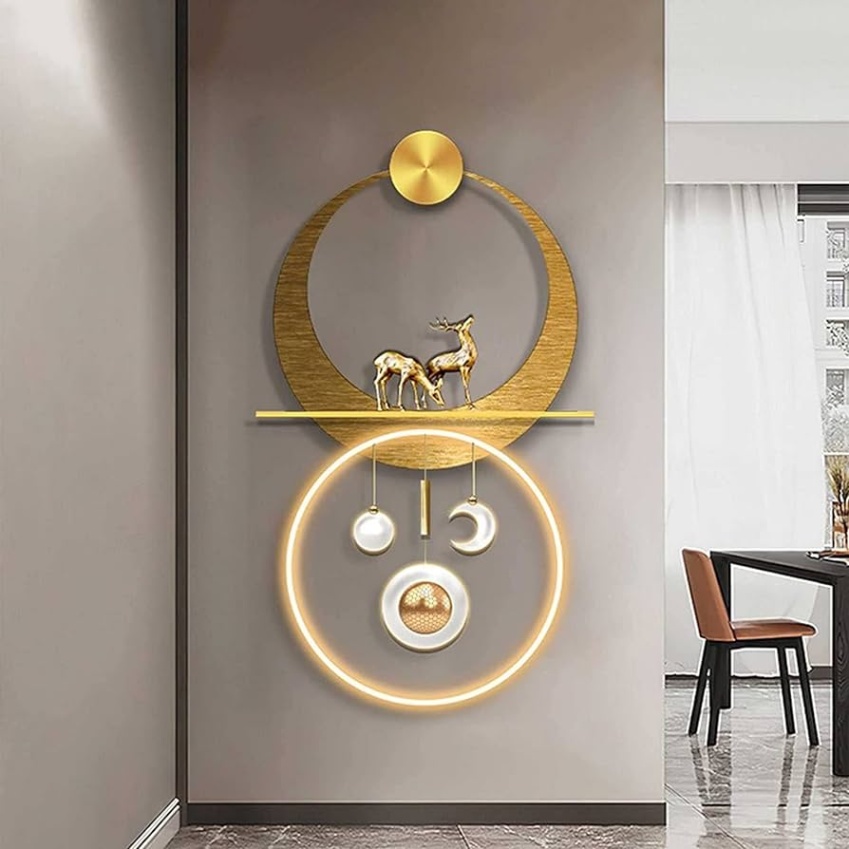 amazon wall decoration Bulan 2 Metal Wall Decor Gold Landscape Art Wall Sculptures Decoration Wall  Background Pendant Hanging Decor with LED Lights for Bathroom Bedroom  Living Room
