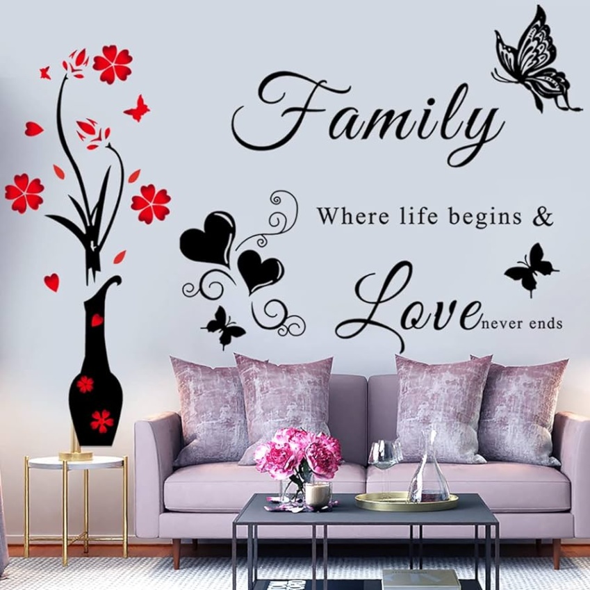 amazon wall decor stickers Bulan 2 Wall Decor Stickers Family Letter Quotes Wall Decals Vase Wall Murals DIY  Removable Wall Stickers for Living Room Bedroom Sofa Backdrop Tv Wall