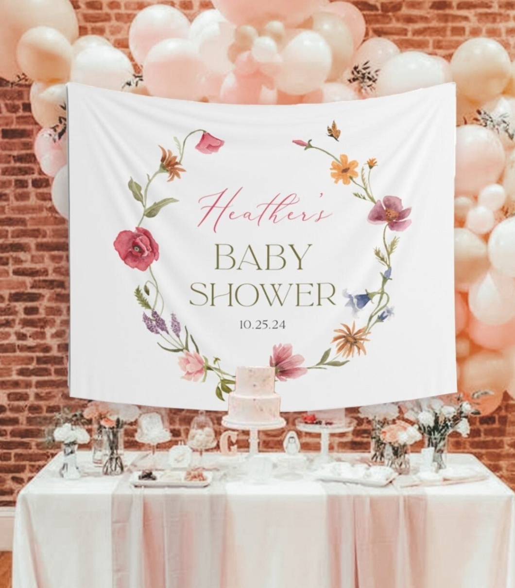 baby in bloom baby shower decorations Bulan 3 Baby In Bloom Wildflower Baby Shower Backdrop