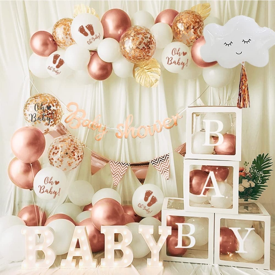 baby shower decorations for girl Bulan 3 MMTX Baby Shower Decorations for Girl, Rose Gold and White Balloon Oh Baby  Gender Neutral Decorations with Mommy To Be Sash Printed Balloons Tassels