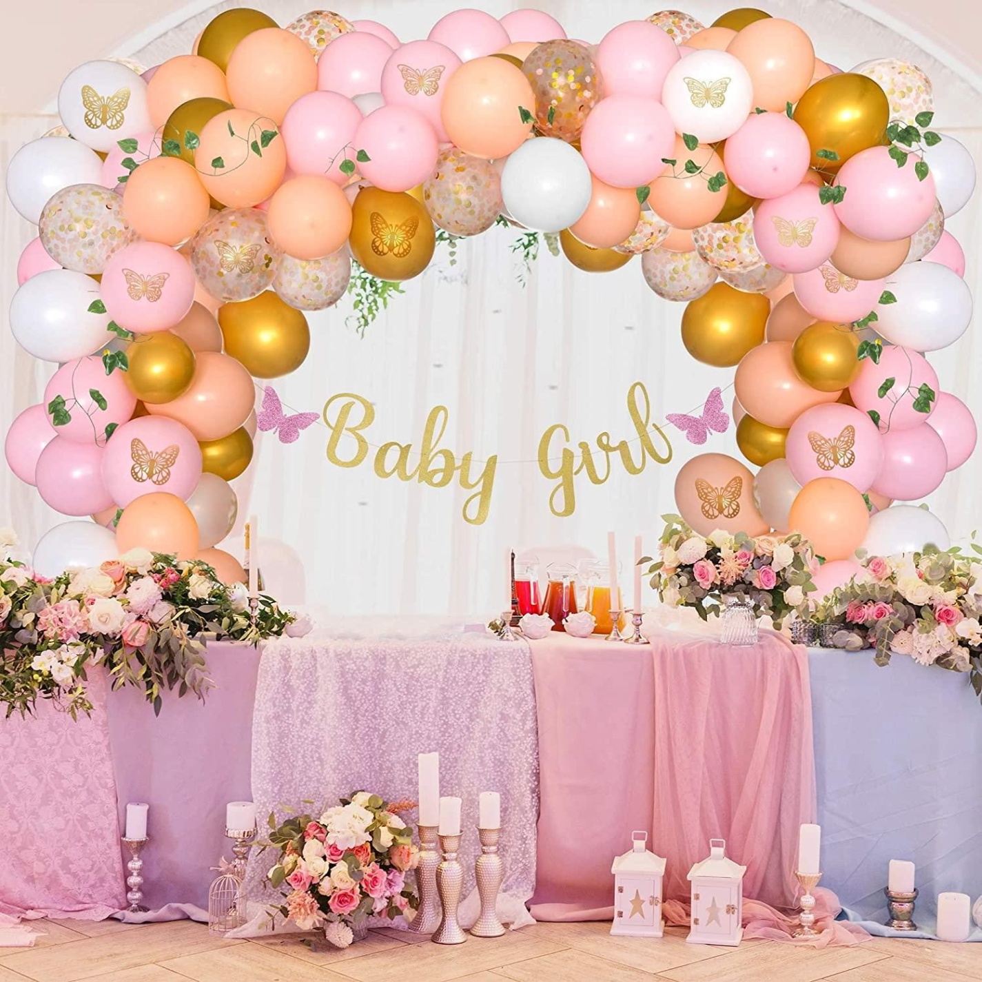 baby shower decorations for girl Bulan 3  Piece Butterfly Garden Baby Shower Decorations For Girl – Pink Balloon  Garland Arch Kit Decor