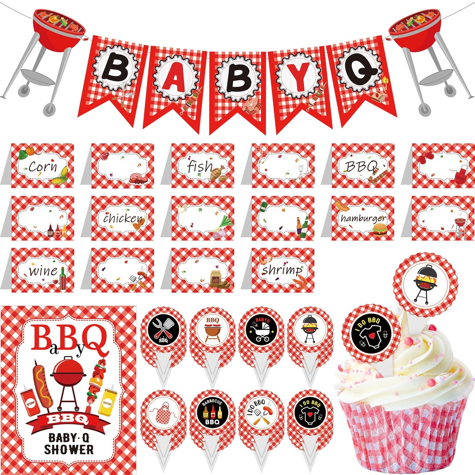 baby q decorations Bulan 3  Pieces of BabyQ Baby Shower Party Decorations BabyQ Banner BabyQ Bar  Sign Picnic Party Decorations BabyQ Food Tent Cards Label for Gender Reveal