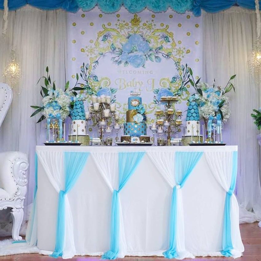 baby shower table decor Bulan 3 Suppromo Baby Blue Table Skirt ft Tulle Table Cloth Cover Tutu Table  Skirt for Baby Shower Boy Gender Reveal Wedding Birthday Parties Cake  Dessert