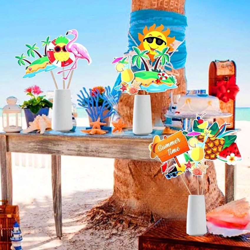 beach party decoration ideas Bulan 4 Summer Pool Beach Party Decorations,  Pack Summer Decor Centerpiece  Sticks for Adults Kids, Summer Table Toppers Pool Beach Party Supplies for