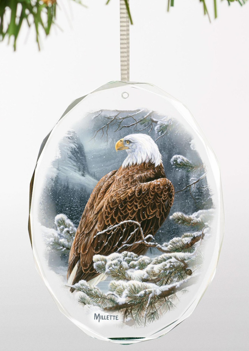 bird christmas decor Bulan 5 Spirit of the Wild Bald Eagle Bird Glass Christmas Ornaments, Set of