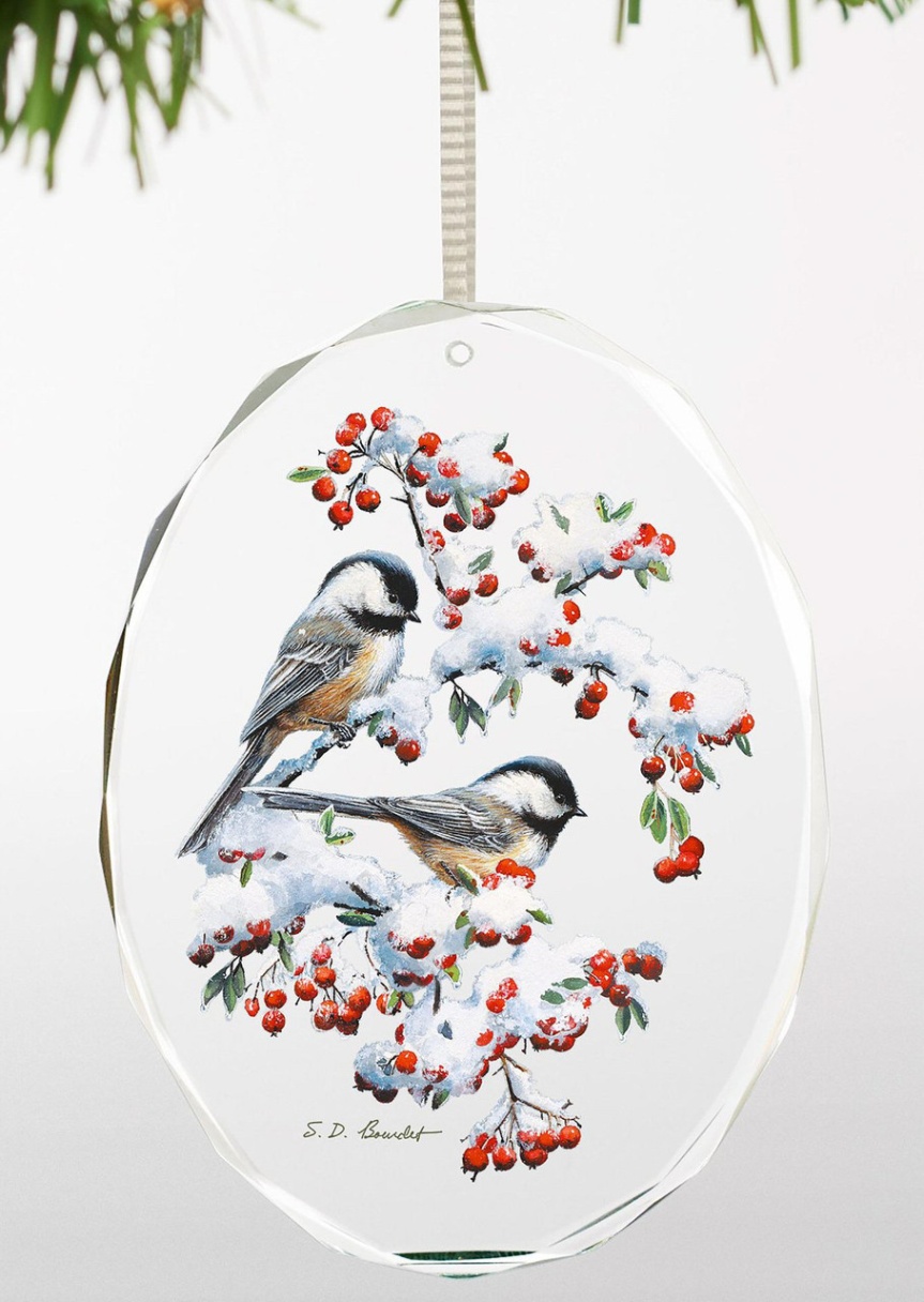 bird christmas decor Bulan 5 Winter Morning Chickadee Birds Christmas Tree Ornaments, Set of