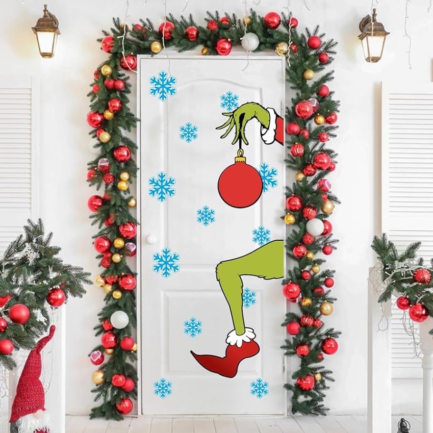 door decoration christmas Niche Utama Home Christmas Door Decorations, Large Size Christmas Door Stickers Decals with  Snowflakes, Christmas Indoor Outdoor Decorations for Home Room Refrigerator