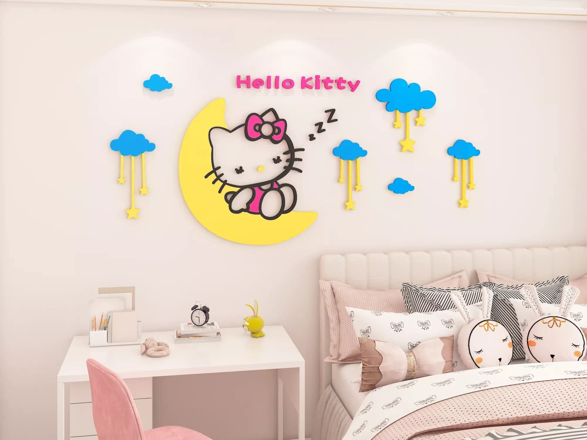 hello kitty decoration Niche Utama Home D Acrylic Hello Kitty Wall Decoration Sticker for Baby Room, Bedroom, Game  Room, etc